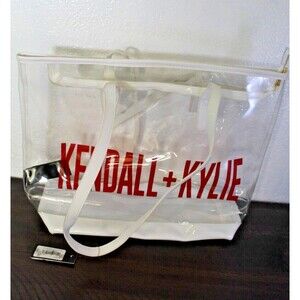 Kendall + Kylie Clear Tote Bag 13" Tall PVC & Leather Straps Zip Top NWT White